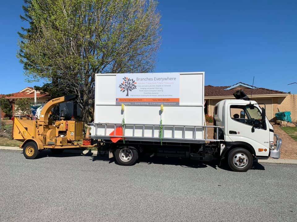 Truck with wood chipper